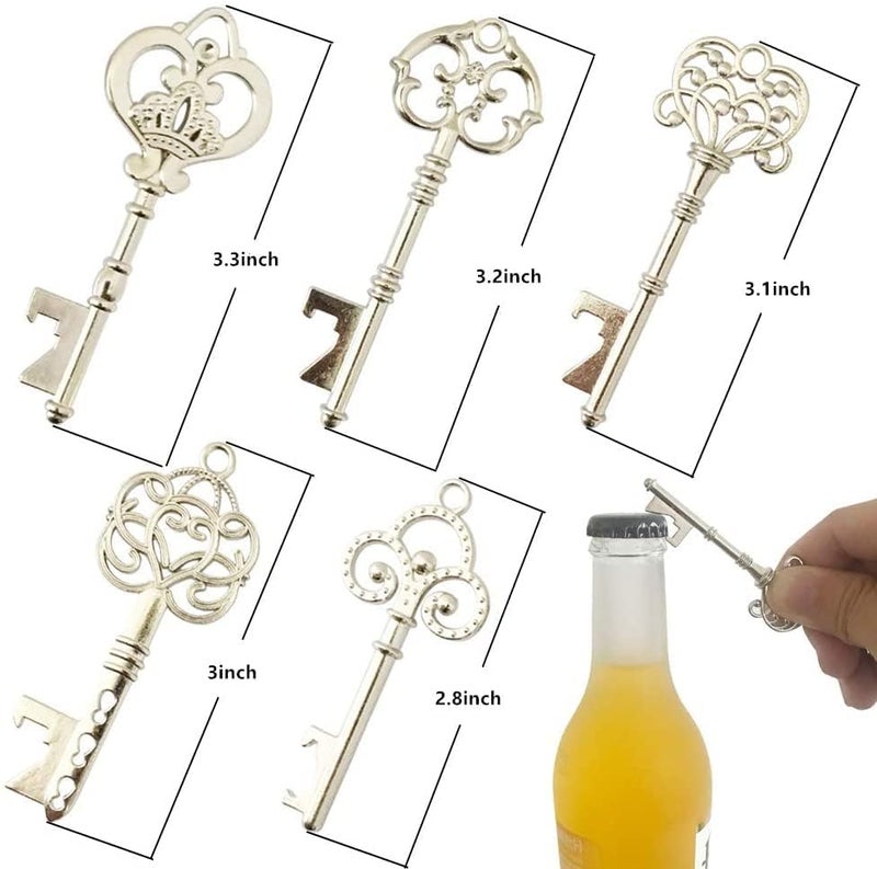 WODEGIFT 50pcs Vintage Skeleton Key Bottle Opener,Bridal Shower Favors,Wedding Favors Souvenir Gifts with Thank You Escort Tag and Key Chains (Silver,5 styles) - Image 5
